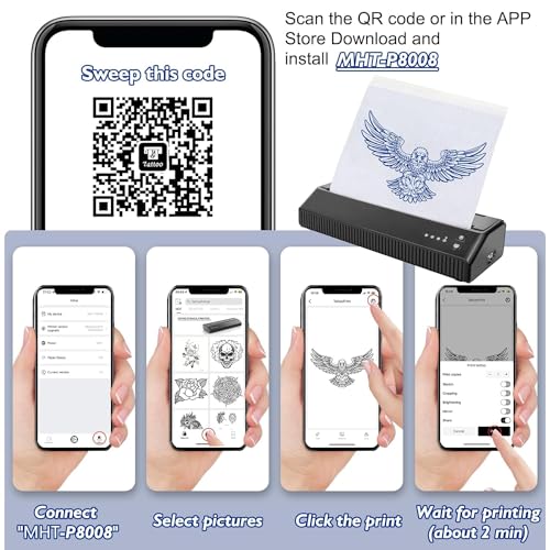 Thermocopieur Tatouage Imprimante de Transfert tatouage Machine Bluetooth avec 10 Feuilles