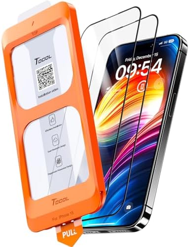 TOCOL 2 Pièces Verre Trempé pour iPhone 15 Pro Max Couverture Complète, Installation Automatique, Dureté 9H Résistant aux Rayures, Sans Bulles, Protection écran pour iPhone 15 Pro Max