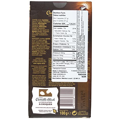 Ragusa Noir Camille Bloch - Confiserie Pralinée aux Noisettes Entières, 100g