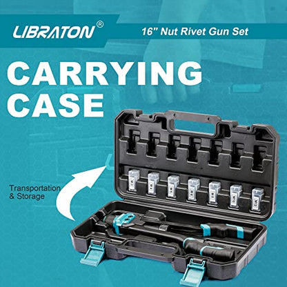 LIBRATON Pince a Rivet, 16" Pince a écrous à Rivets, Kit Professionnel Outil à Riveter avec 70 écrous et 7 mandrins métriques, Facile à remplacer, avec étui de Transport