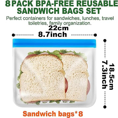 8 Sacs Nourriture en SiliconeSacs Alimentaires de Rangement Viandes