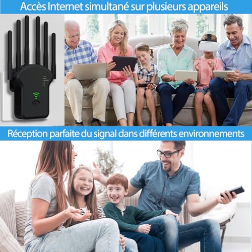 Répéteur WiFi Extérieur avec 6 Antennes, Amplificateur 2024, Support jusqu'à 45 Appareils