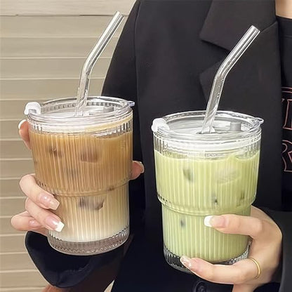 Lot de 2 Verres à Eau avec Couvercle et Paille