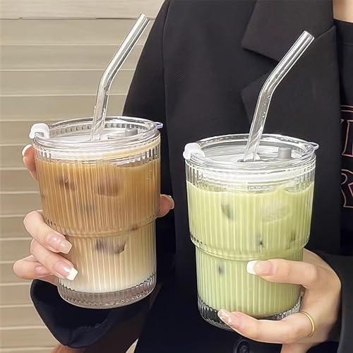 Lot de 2 Verres à Eau avec Couvercle et Paille