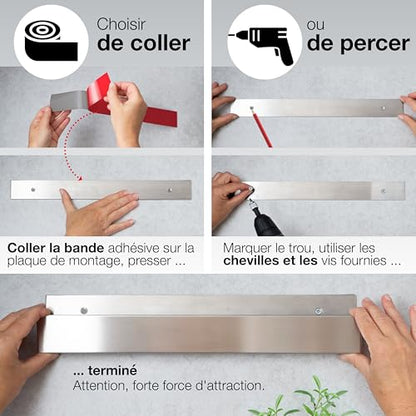 barre magnétique pour couteaux - rail universel, Acier inoxydable 40 cm