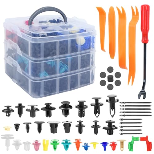 Agrafes Clips de Fixation Voiture avec Outil de Démontage et Boîte De Rangement