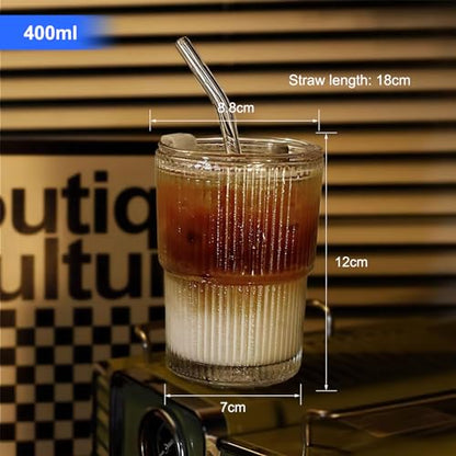Lot de 2 Verres à Eau avec Couvercle et Paille