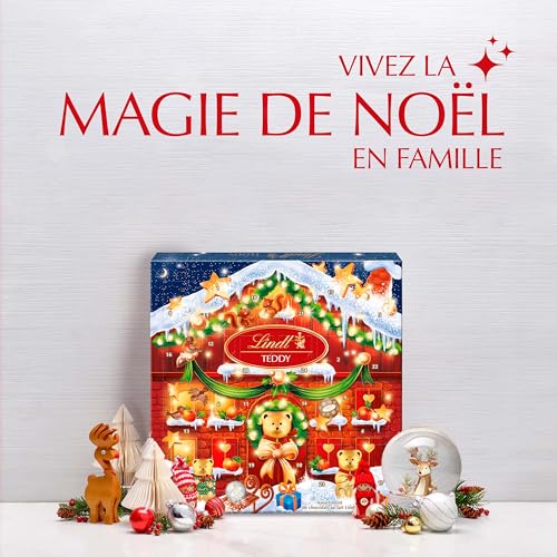 Lindt - Calendrier de l'Avent TEDDY -Assortiment de Chocolats au Lait - Idéal pour Noël, 124g