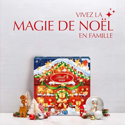 Lindt - Calendrier de l'Avent TEDDY -Assortiment de Chocolats au Lait - Idéal pour Noël, 124g