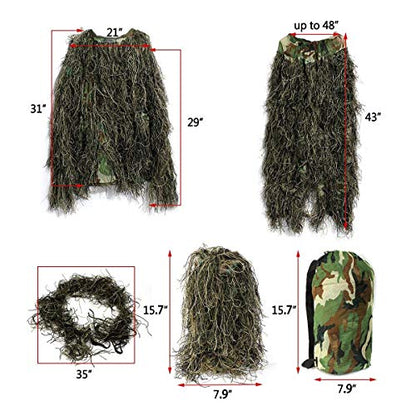 HaoFst Ghillie Combinaison camouflage de forêt pour la chasse 4 pièces + sac