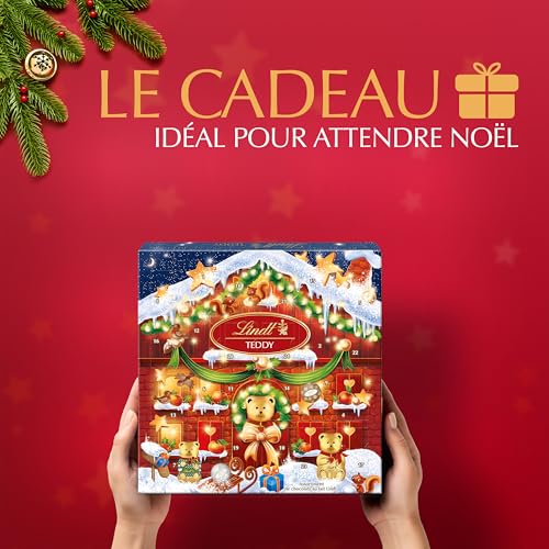 Lindt - Calendrier de l'Avent TEDDY -Assortiment de Chocolats au Lait - Idéal pour Noël, 124g