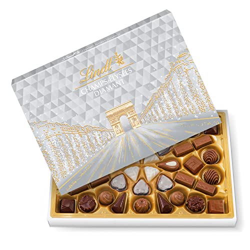 Lindt - Coffret CHAMPS-ÉLYSÉES Édition Diamant - 44 Chocolats Gourmands au Lait, Noir et Blanc, 468g