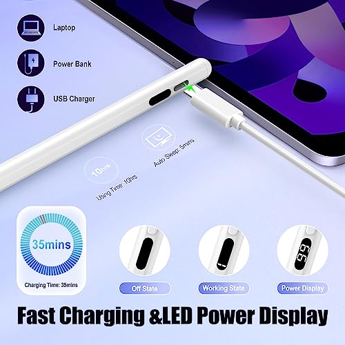 TiMOVO Stylet à Écran Tactile, Stylet à Charge Rapide Compatible avec iPad/iPhone/Android/iOS/Samsung/Xiaomi Tablettes, Stylet Écran Capacitif avec Affichage de Puissance, Blanc