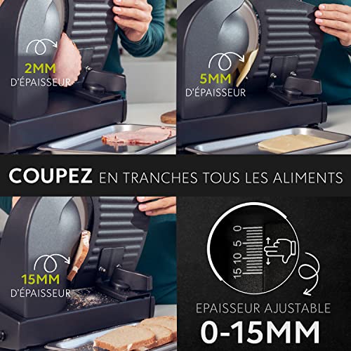 Trancheuse Electrique 150W Twinzee - Trancheuse à Jambon Professionnelle Réglable 0-15mm - 2 Lames Coupe Saucisson, Pain et Viande Noir