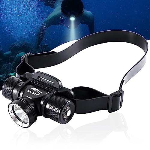 Lampe frontale de plongée - 3000 lumens Lampe Frontale Rechargeable étanche IP 68 pêche/chasse