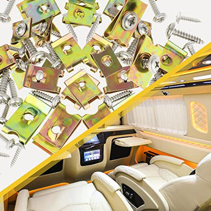 200 Pièces Agrafe Carrosserie, Écrous Fixation Type U Clips Ecrou, Vis et Agrafe Clips