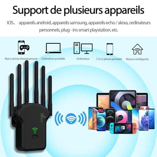 Répéteur WiFi Extérieur avec 6 Antennes, Amplificateur 2024, Support jusqu'à 45 Appareils