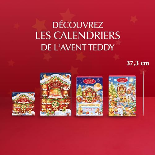 Lindt - Calendrier de l'Avent TEDDY -Assortiment de Chocolats au Lait - Idéal pour Noël, 124g