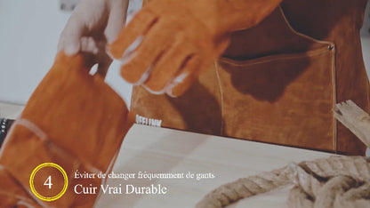 QeeLink Gants de soudage – Résistant à la chaleur et à l'usure en cuir doublé et coutures ignifuges – pour soudeurs/cheminée/barbecue/jardinage