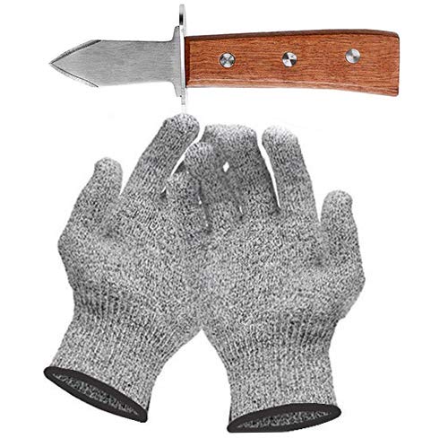 Couteau à Huîtres-Set, Inclure 17 cm Couteau Huitre et Paire de Gants de Protection