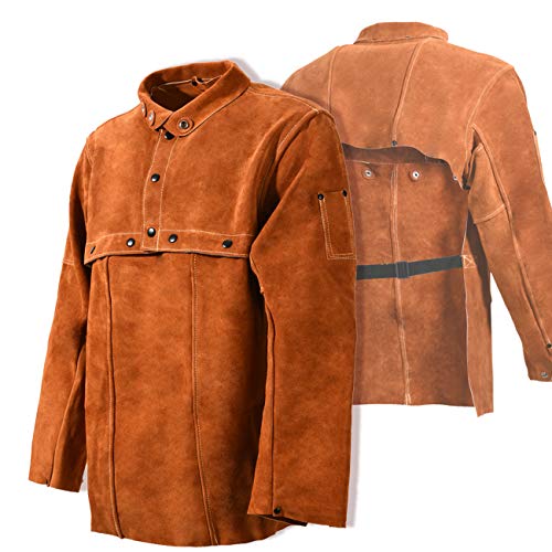 LeaSeek Veste de soudage en cuir – Tablier de soudure robuste avec manches