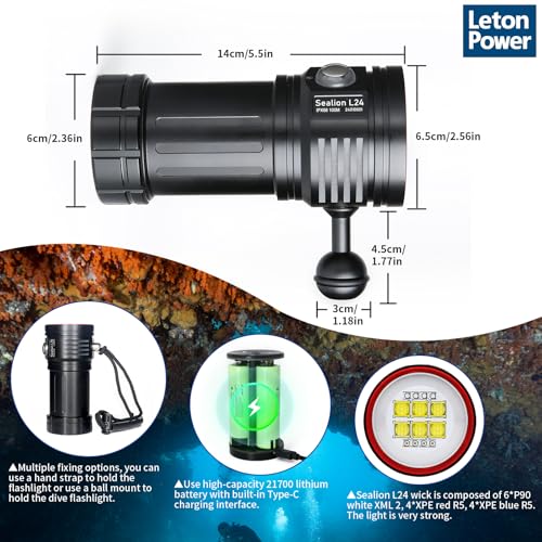 Lampe de Plongée LetonPower L24 - 12000 Lumens - Étanche jusqu'à 100m