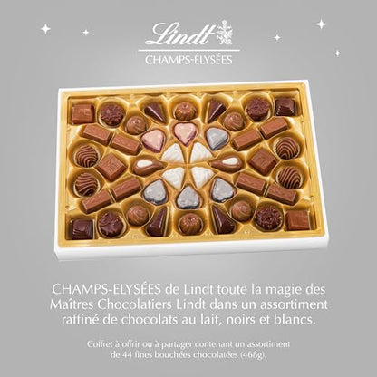 Lindt - Coffret CHAMPS-ÉLYSÉES Édition Diamant - 44 Chocolats Gourmands au Lait, Noir et Blanc, 468g
