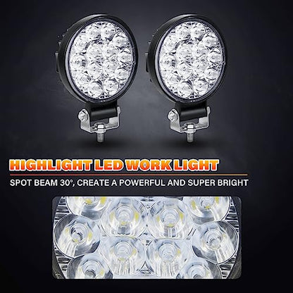 2Pcs rond phare de travail led, 3.2 pouces mini 42W 12V 24V lampe de travail led
