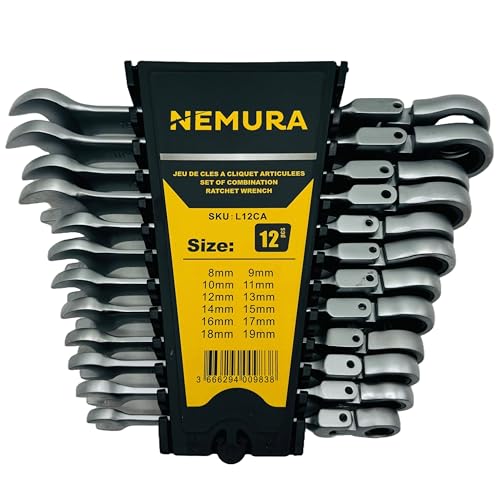 Nemura Coffret de 12 Clés à Cliquet Articulées
