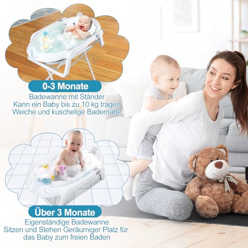 Baignoire pour bébé avec support, pliable, avec support antidérapant, tapis de bain