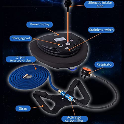 Système de Plongée Portable et Rechargeable de 5.5h, Compresseur d'air étanche avec Tuyau de 12m