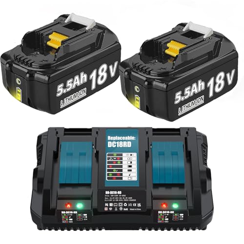 2X 18V 5500mAh Batterie de Remplacement pour Makita + Chargeur Double Port 6A