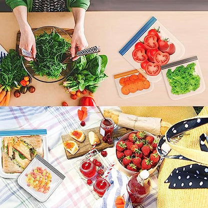 8 Sacs Nourriture en SiliconeSacs Alimentaires de Rangement Viandes