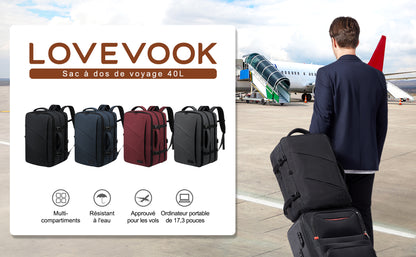 Sac à Dos Voyage Cabine Avion 40L Grand Bagage à Main Antivol Sac à Dos Ordinateur