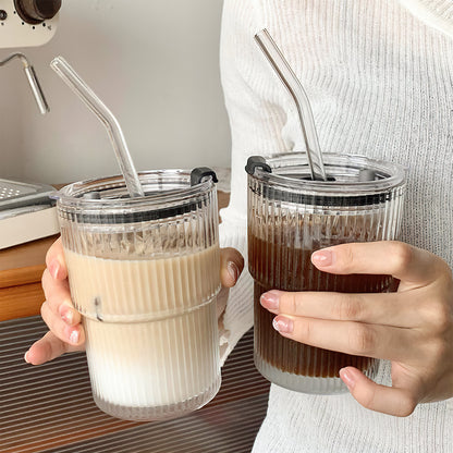 Lot de 2 Verres à Eau avec Couvercle et Paille