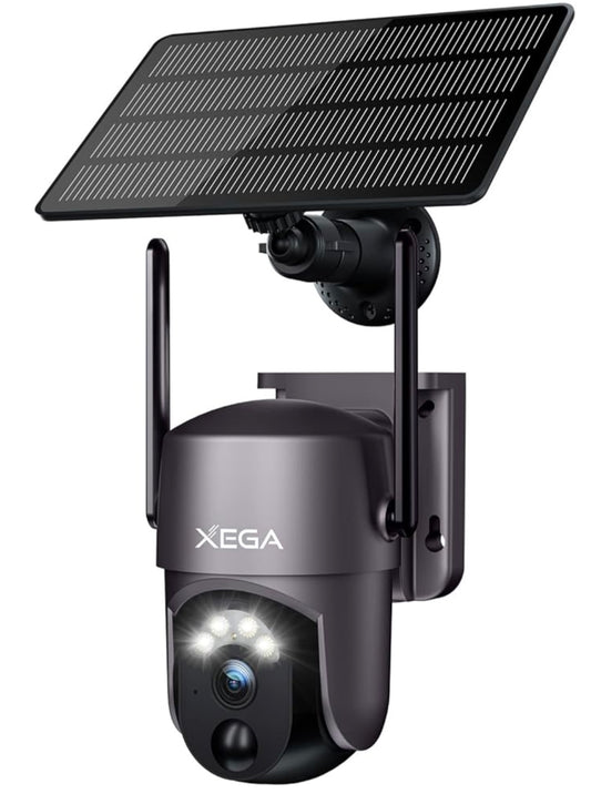 Xega Caméra de sécurité Solaire extérieure sans Fil, caméra de vidéosurveillance PTZ 2K Caméra de Surveillance Wi-FI Vision Nocturne