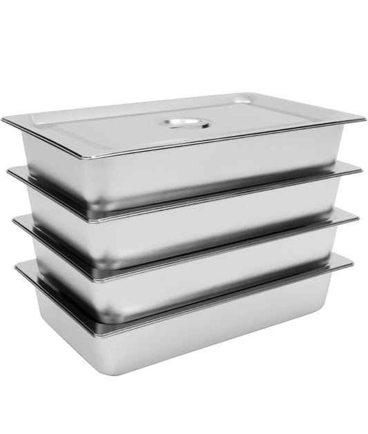 4 Bacs inox alimentaire poli avec couvercle cuisine.