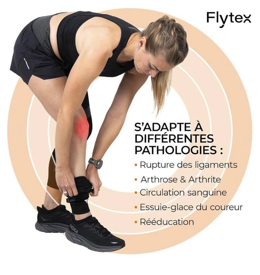 Flytex - Maintiens de Compression V2 - Soulagement Douleurs & Blessures aux Genoux - Arthrose, Menisque Fissuré, Ligament Croisé, Essui-Glace - Idéal pour Running, Rando, Vélo, Fitness, Basketball, L, XL